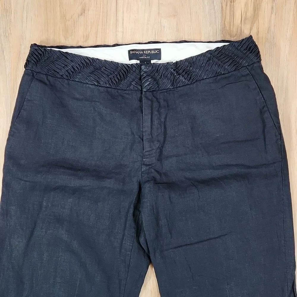 🔹️Banana Republic Dark Blue Martin Fit Cuffed Linen Pants Size 6